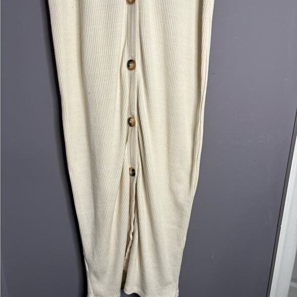 Zara Cream Button Front Ribbed Short Sleeve  Midi Dress Size Small - Picture 3 of 6